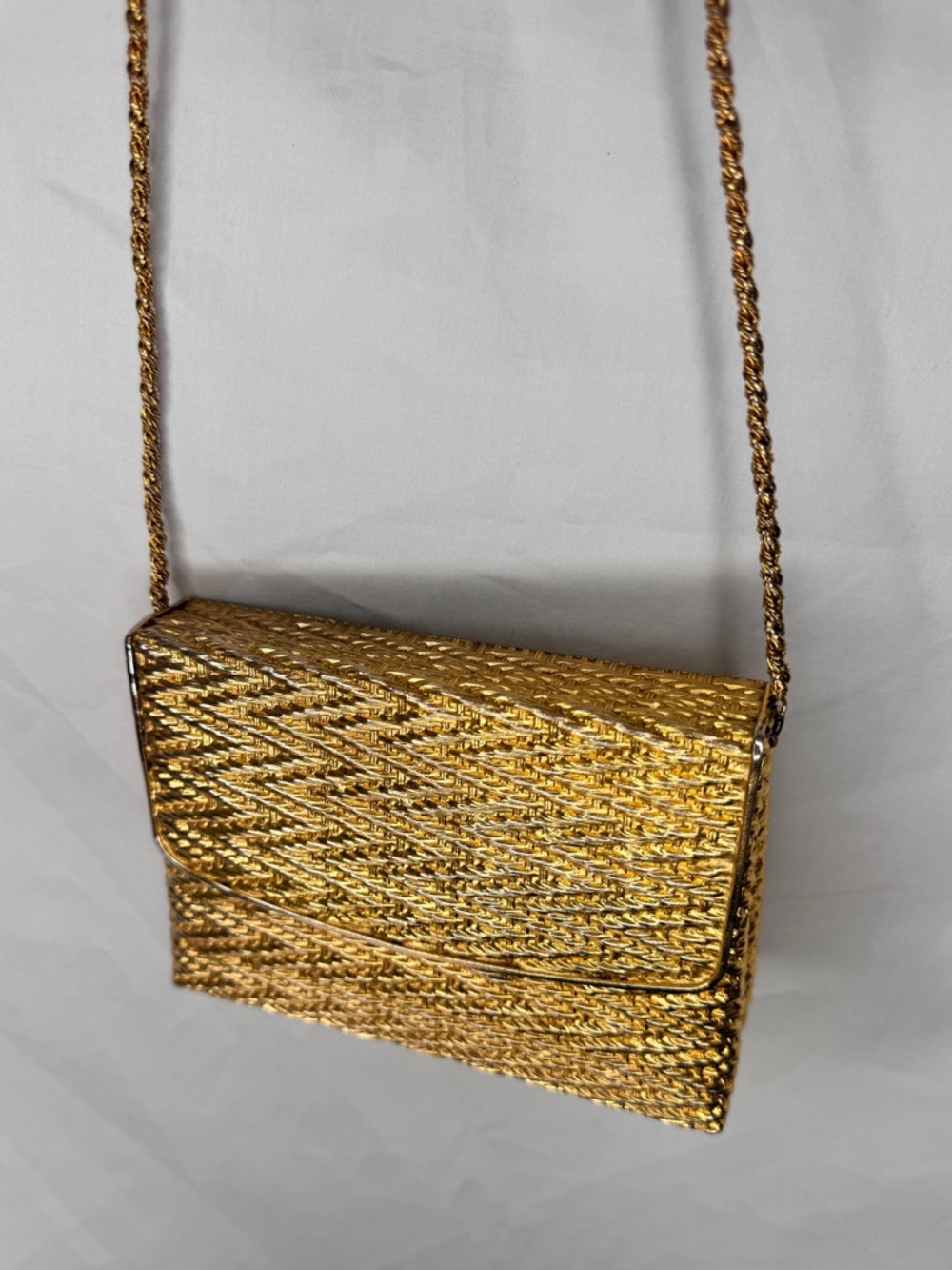 Vintage Hard Gold Metallic Woven Crossbody Bag